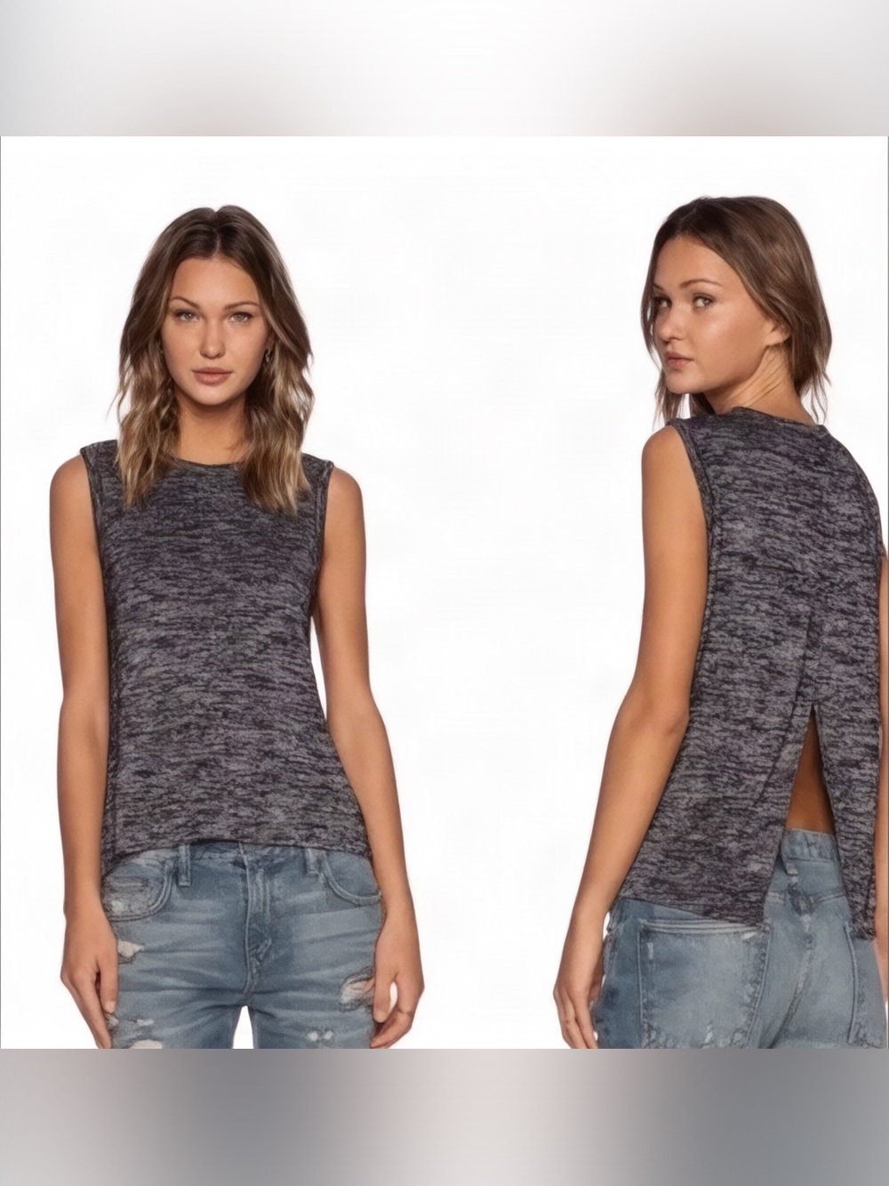Rag & Bone Nicole Split Back Swing Round Neck Sweater Tank Dark Grey SZ M